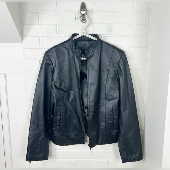 Vintage Austin Clothing Co. Black 100% Genuine Leather Zip Front Jacket Size M - Picture 1 of 5